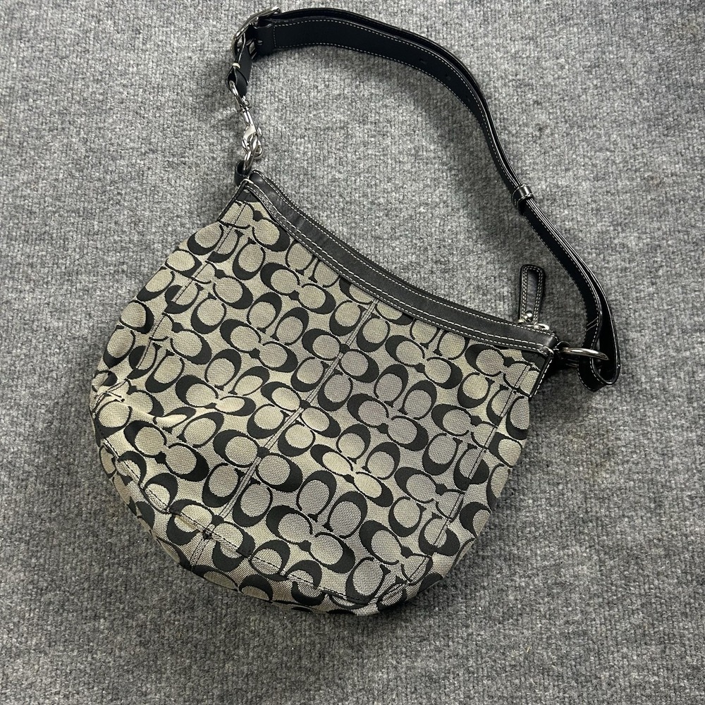 Coach Signature Avary Hobo Bag Womens Medium Black Jacquard Leather Shoulder - Picture 4 of 9
